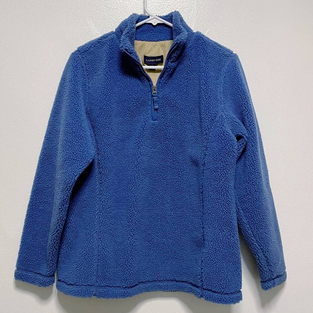 Lands' End Blue Teddy Half Zip Pullover Jacket